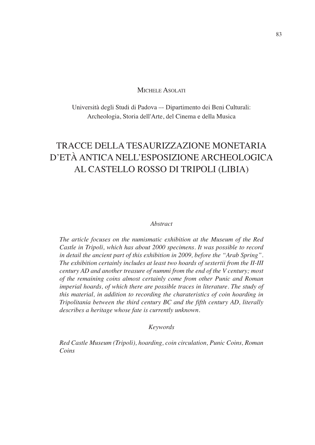 Tracce Della Tesaurizzazione Monetaria D'età