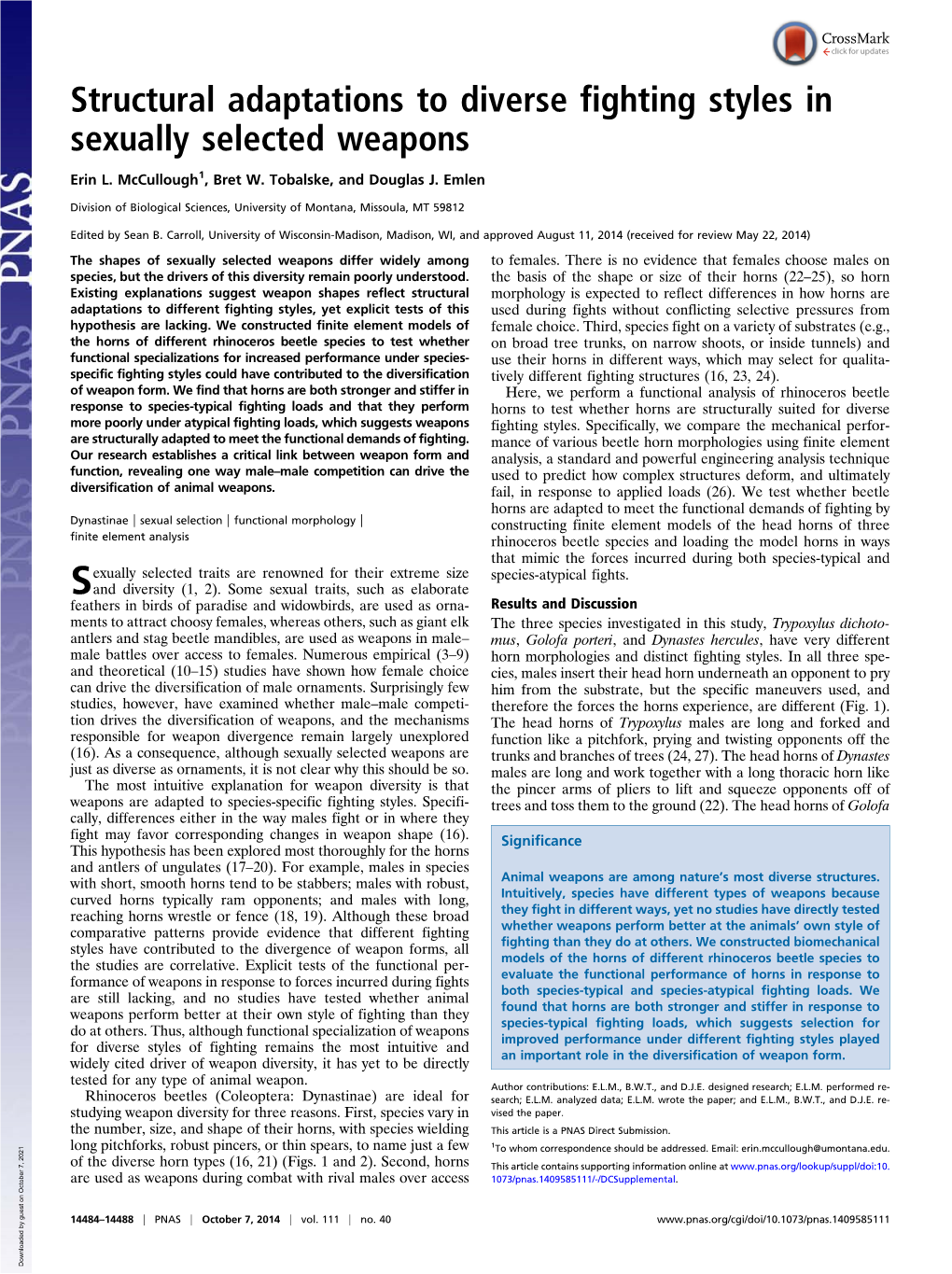 Structural Adaptations to Diverse Fighting Styles in Sexually Selected Weapons