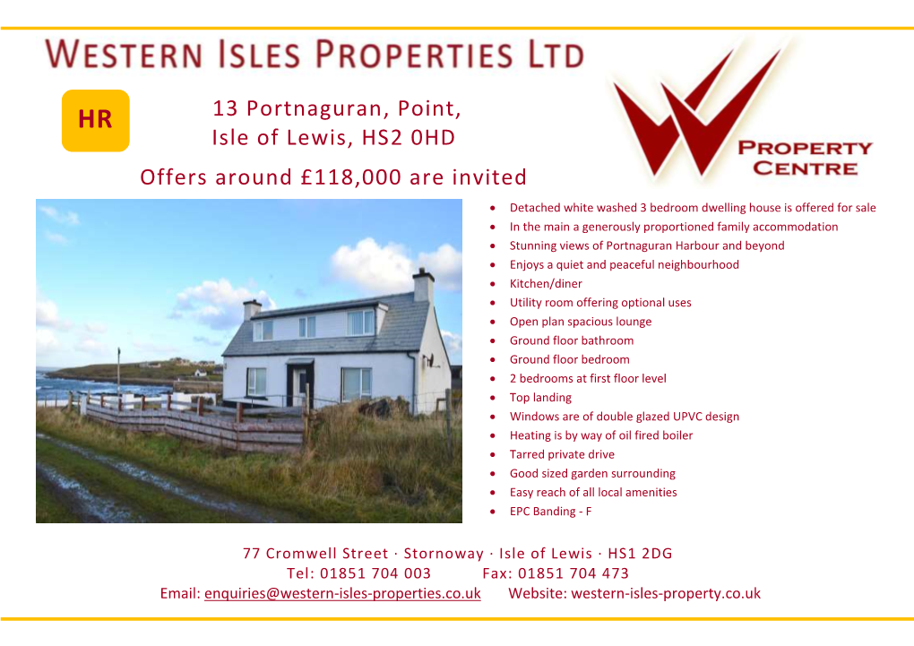 13 Portnaguran, Point, Isle of Lewis, HS2 0HD Offers Around £118,000