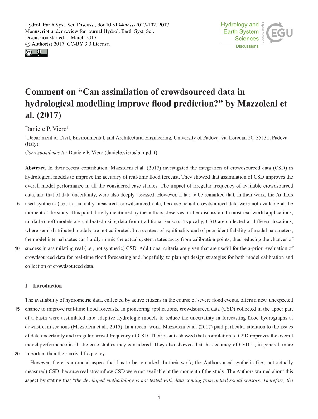 Can Assimilation of Crowdsourced Data in Hydrological Modelling Improve Flood Prediction?