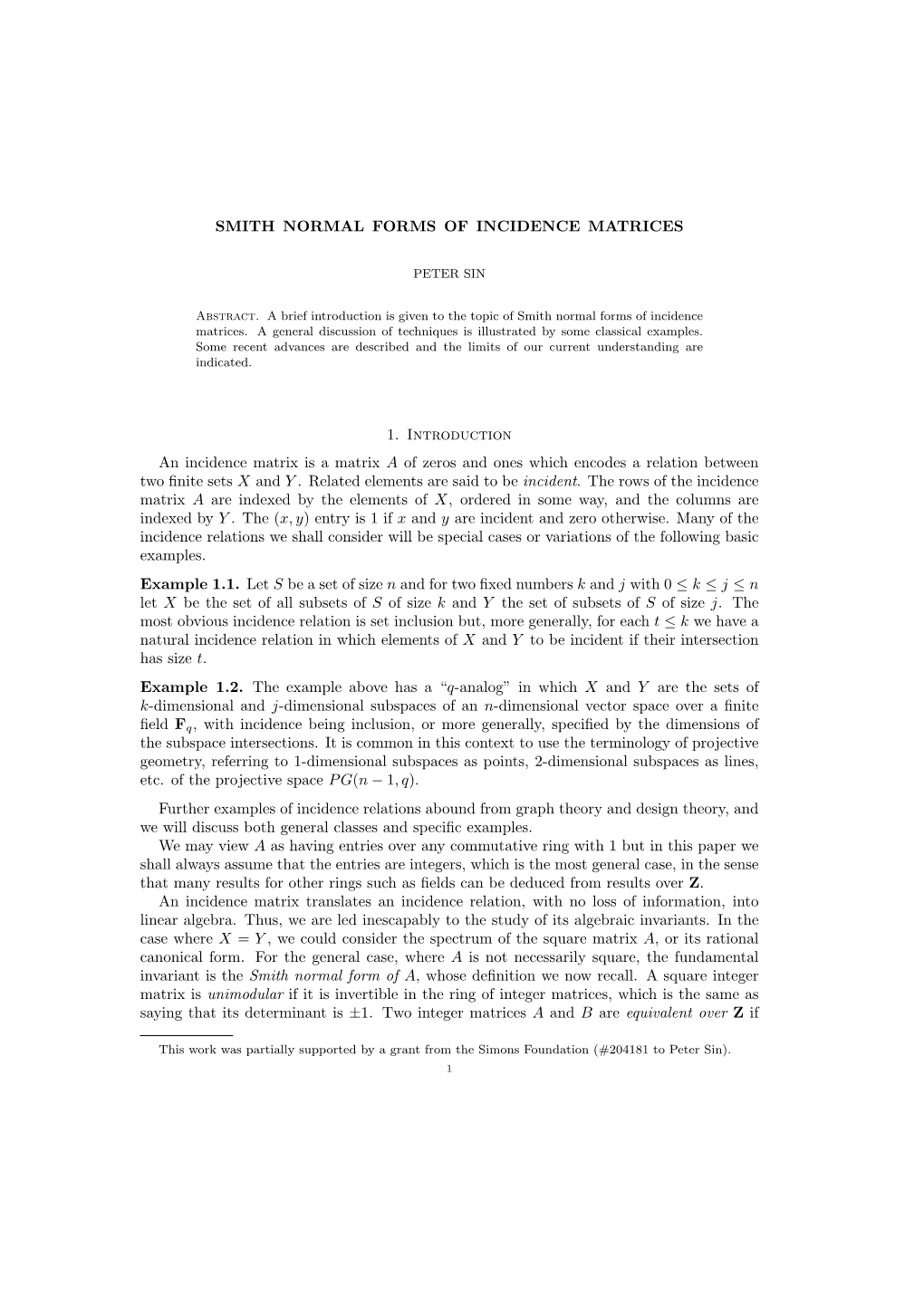 Smith Normal Forms of Incidence Matrices