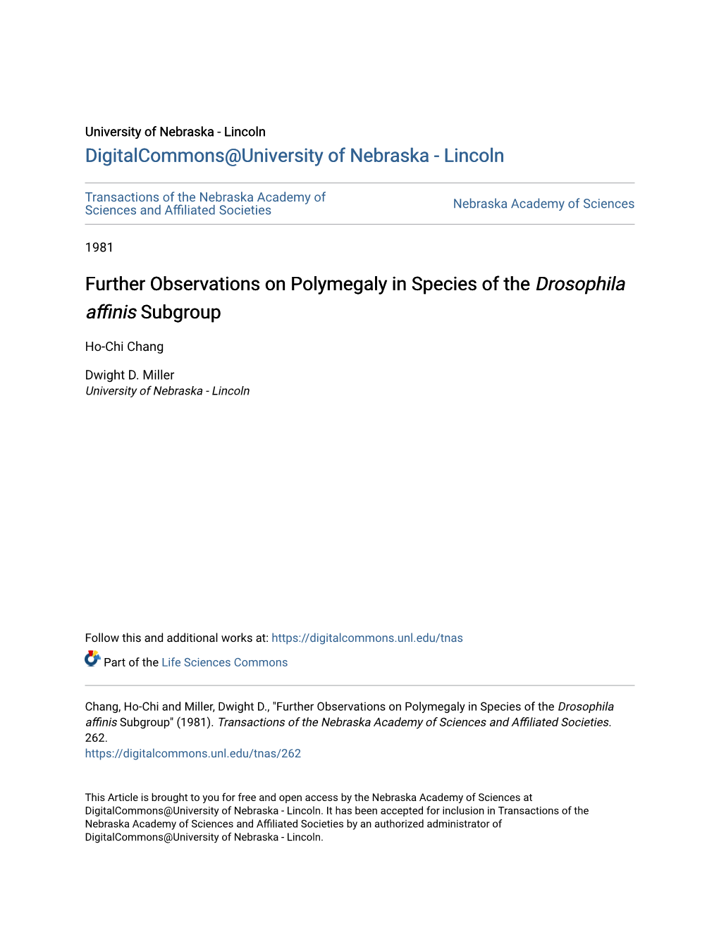 Further Observations on Polymegaly in Species of the Drosophila Affinis Subgroup