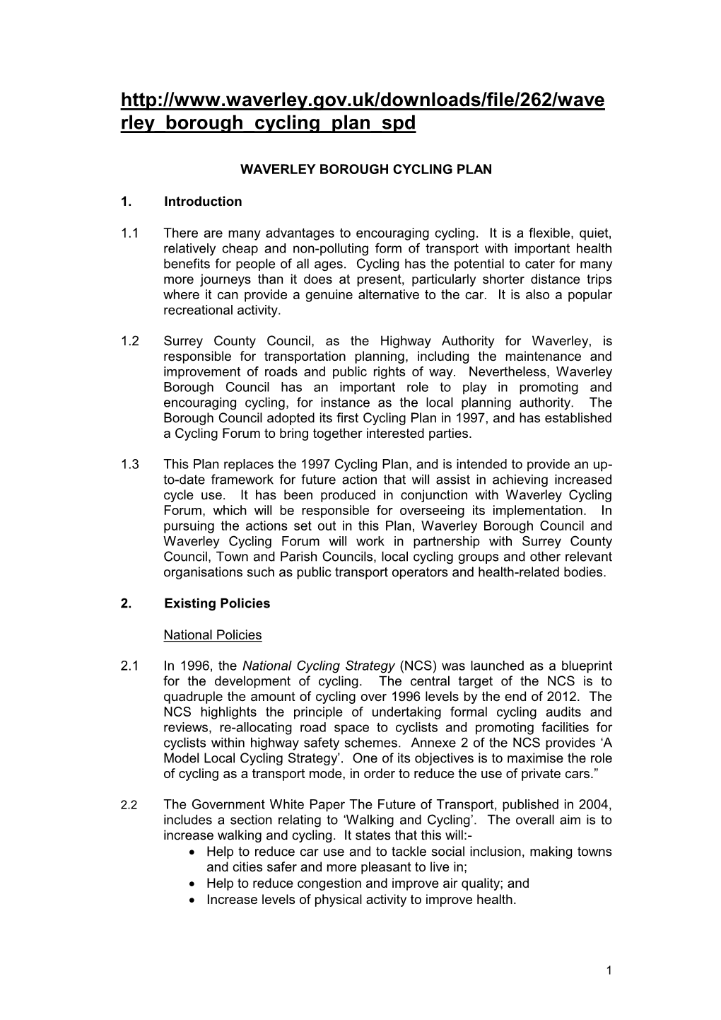 Draft Waverley Borough Cycling Plan