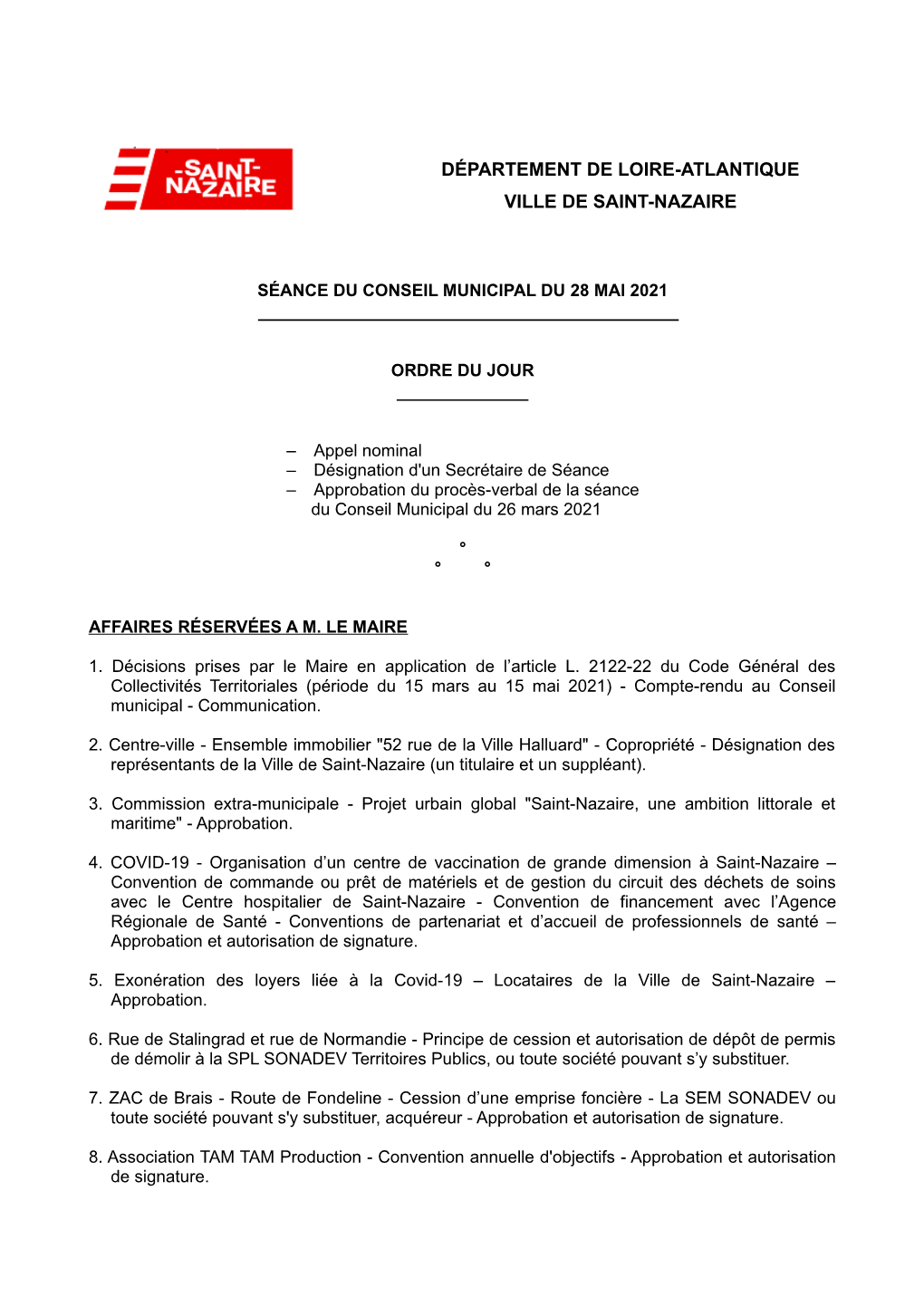 Séance Du Conseil Municipal Du 28 Mai 2021