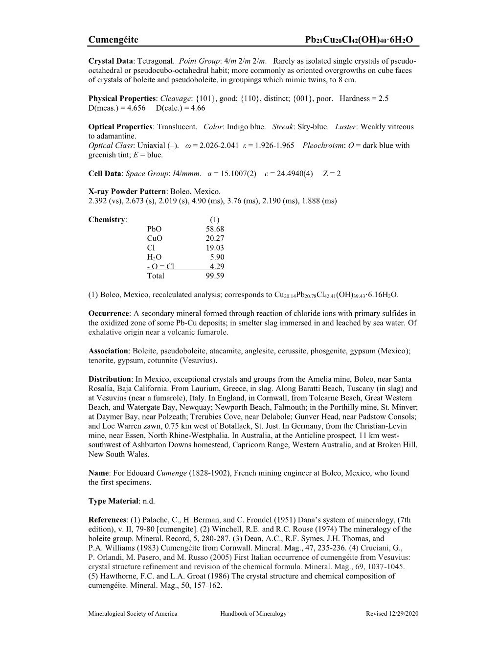 Cumengéite Pb21cu20cl42(OH)40·6H2O