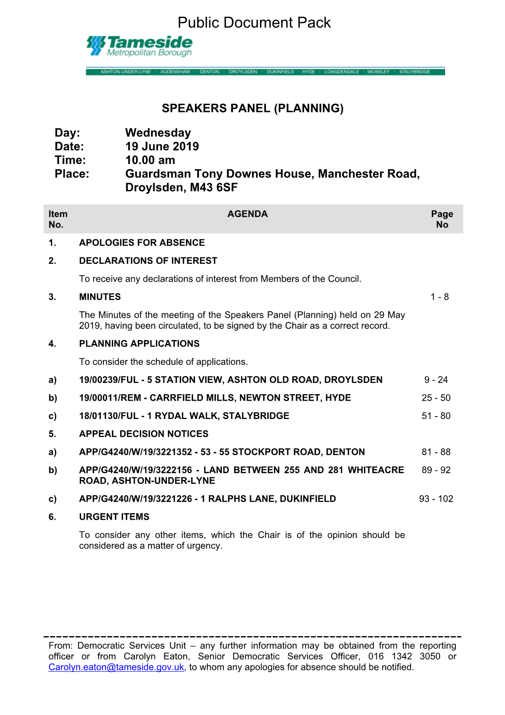 (Public Pack)Agenda Document for Speakers Panel (Planning), 19/06