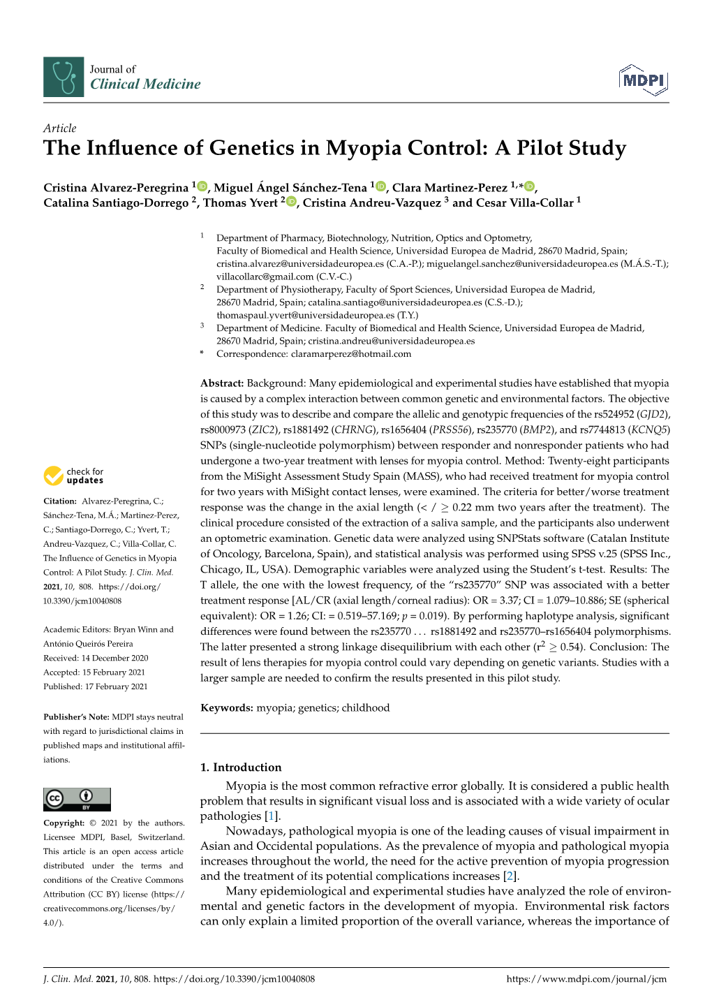 The Influence of Genetics in Myopia Control: a Pilot Study