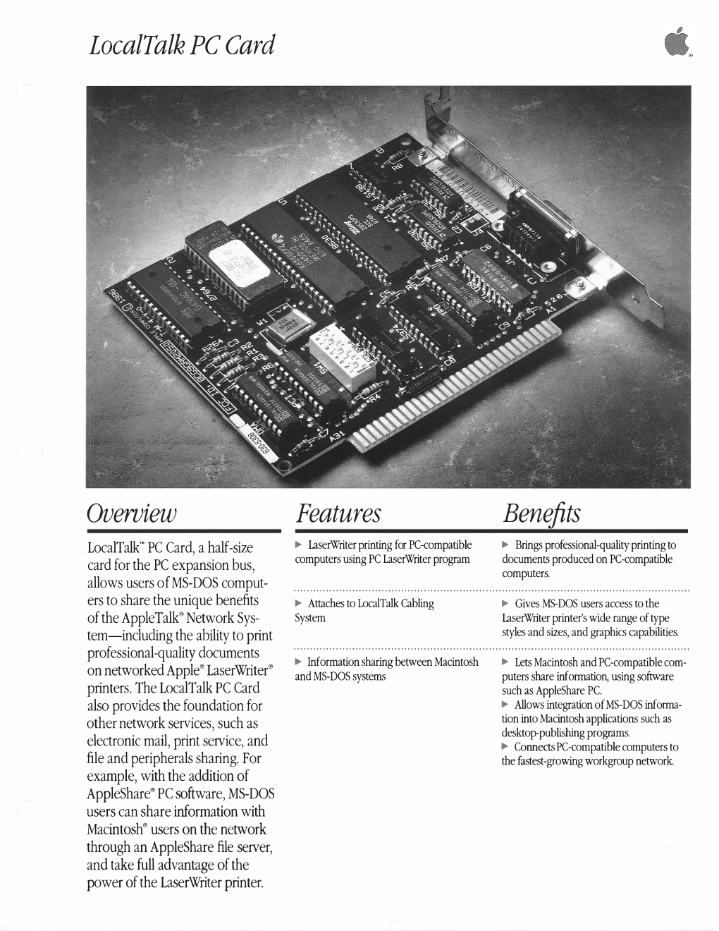 Localtalk PC Card Overview Features Benefits