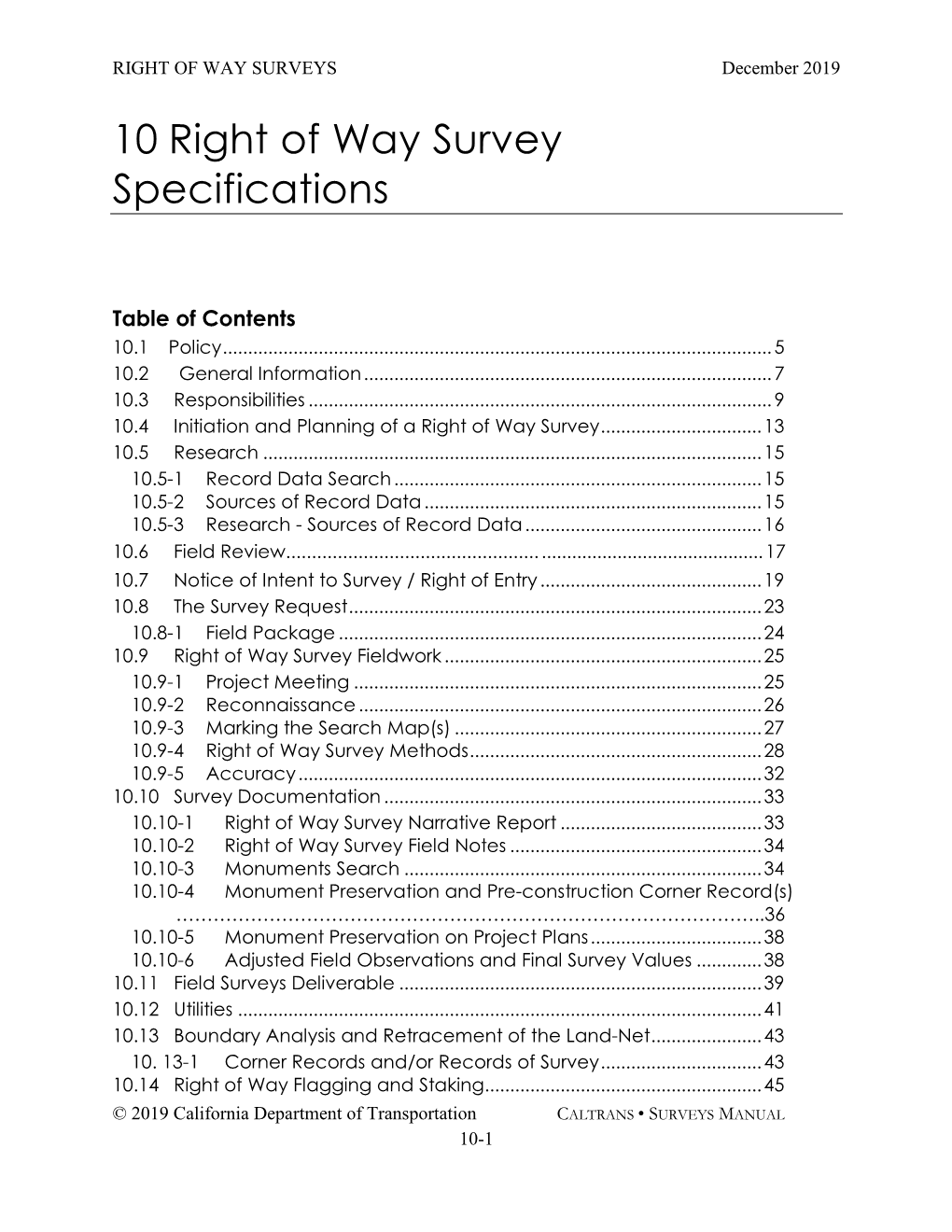 10 Right of Way Survey Specifications