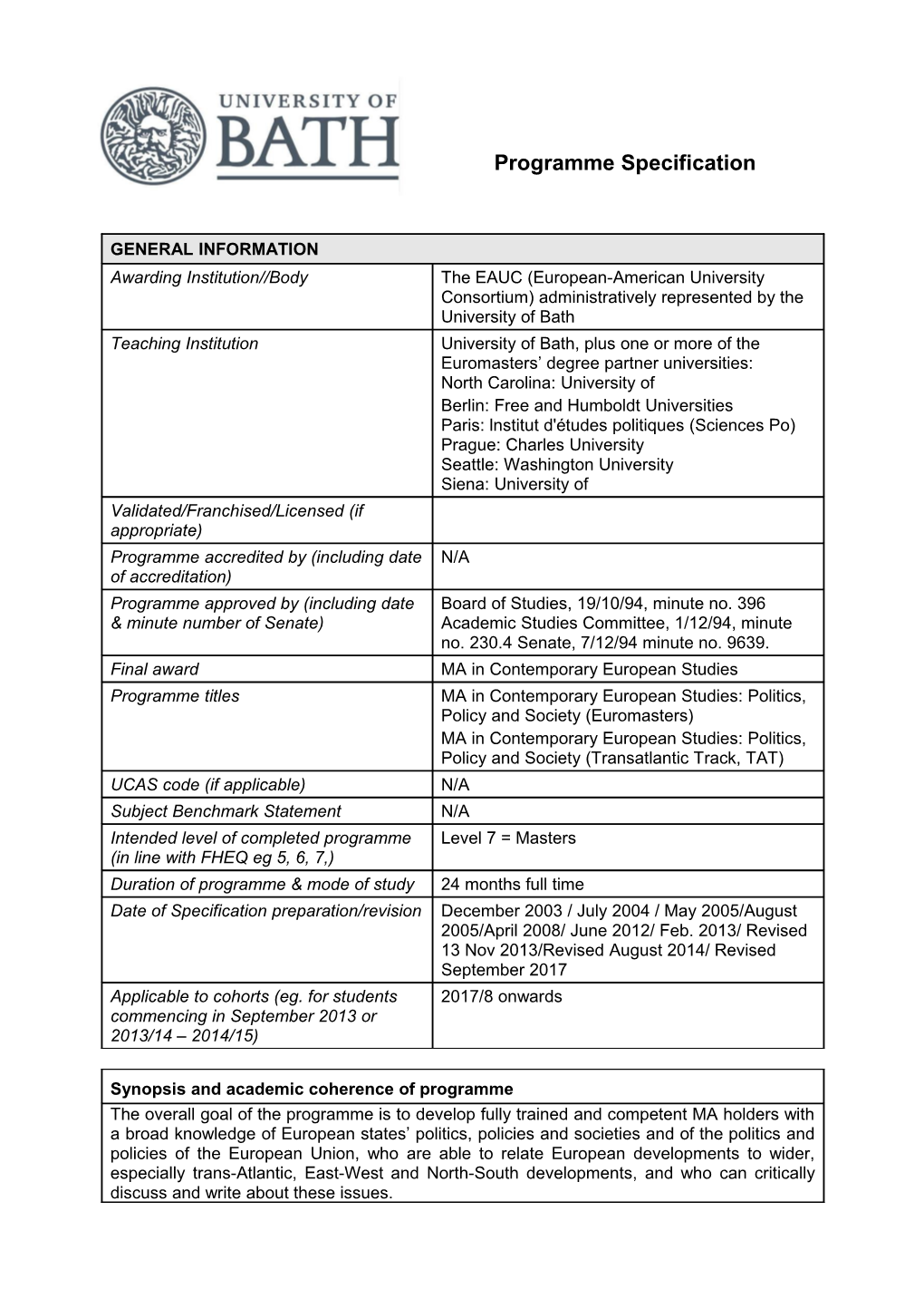 Programme Specification s2