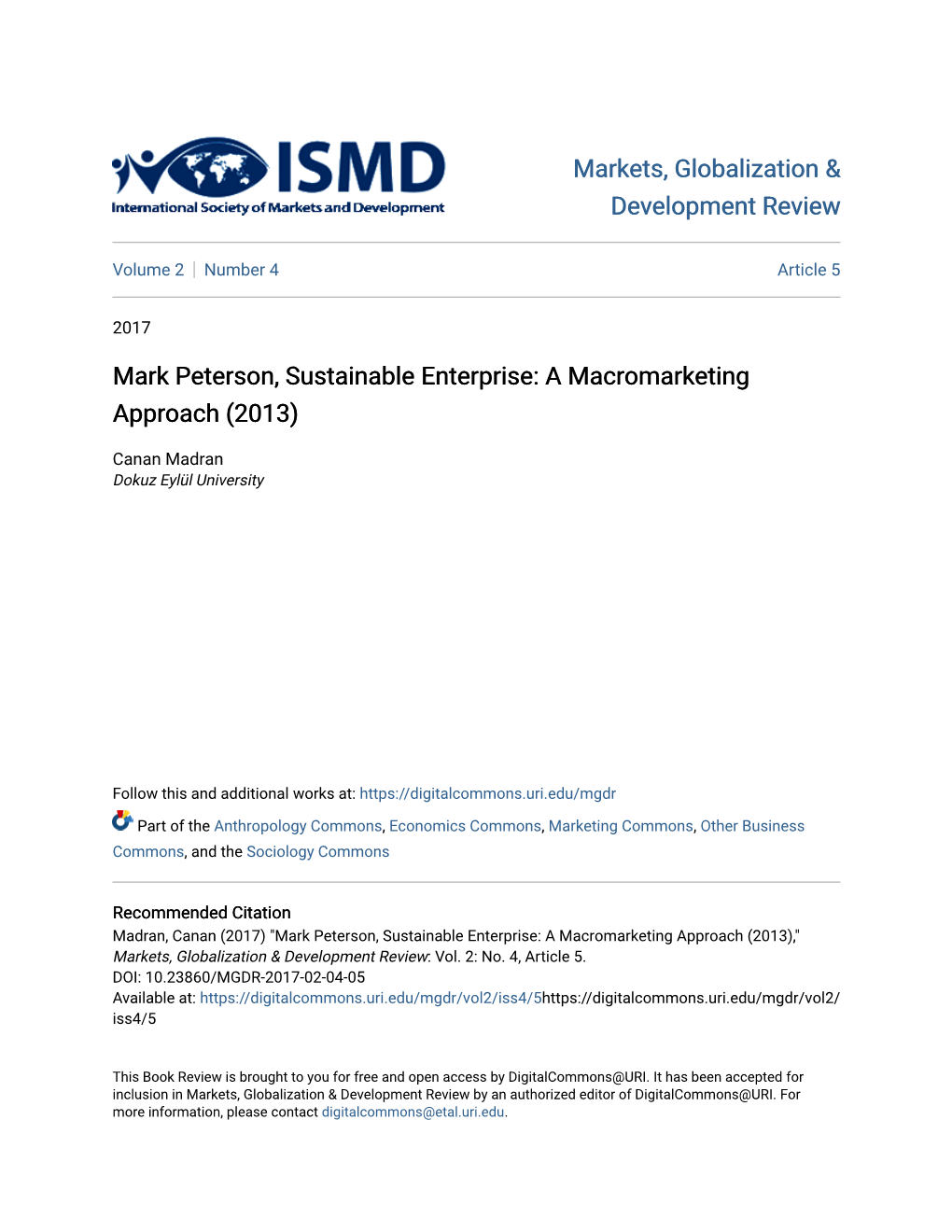 Mark Peterson, Sustainable Enterprise: a Macromarketing Approach (2013)