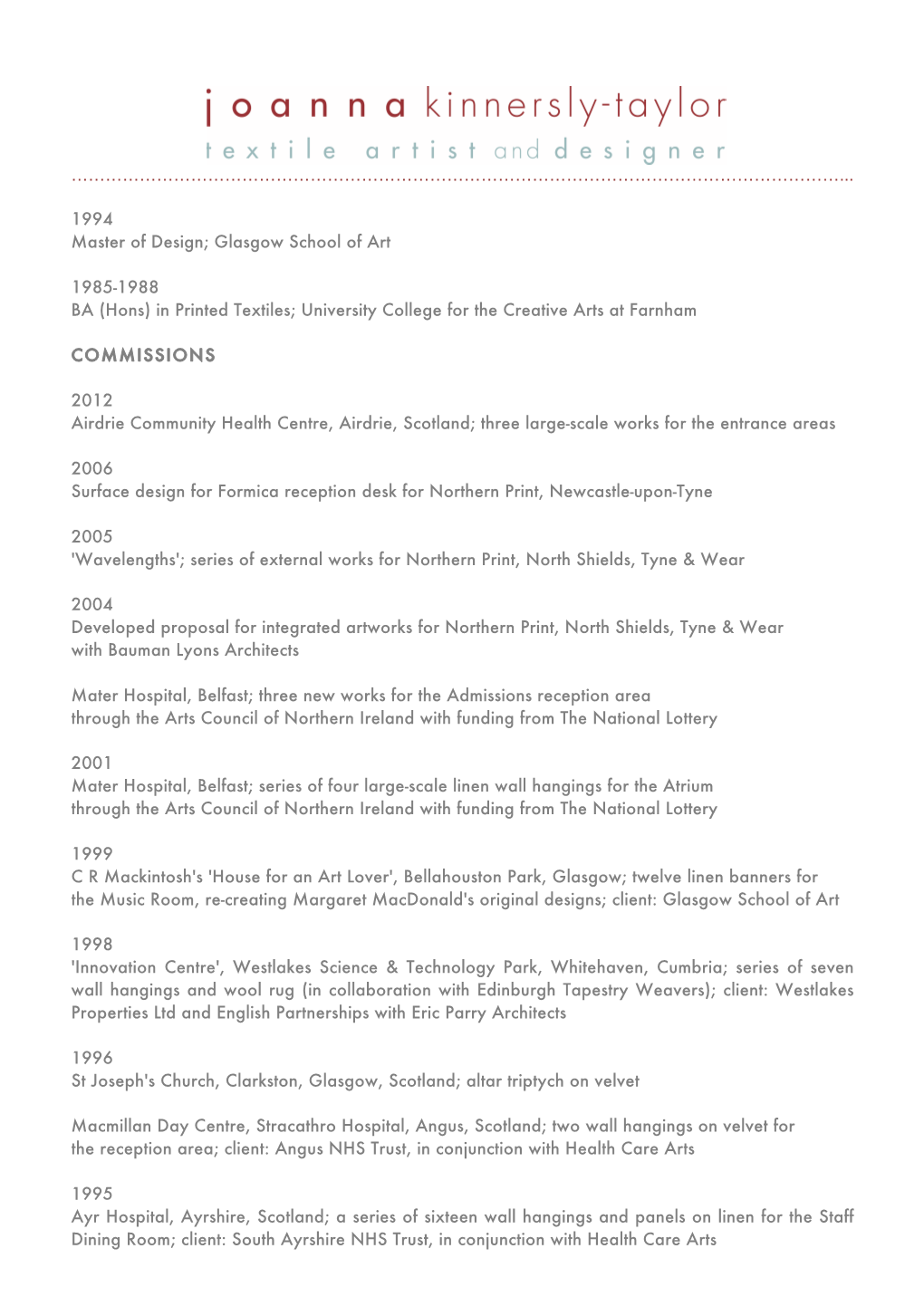 Joanna Kinnersly-Taylor's CV