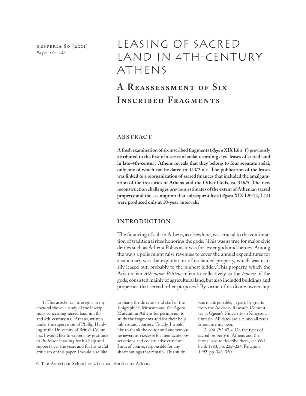 Leasing of Sacred Land in 4Th-Century Athens 263