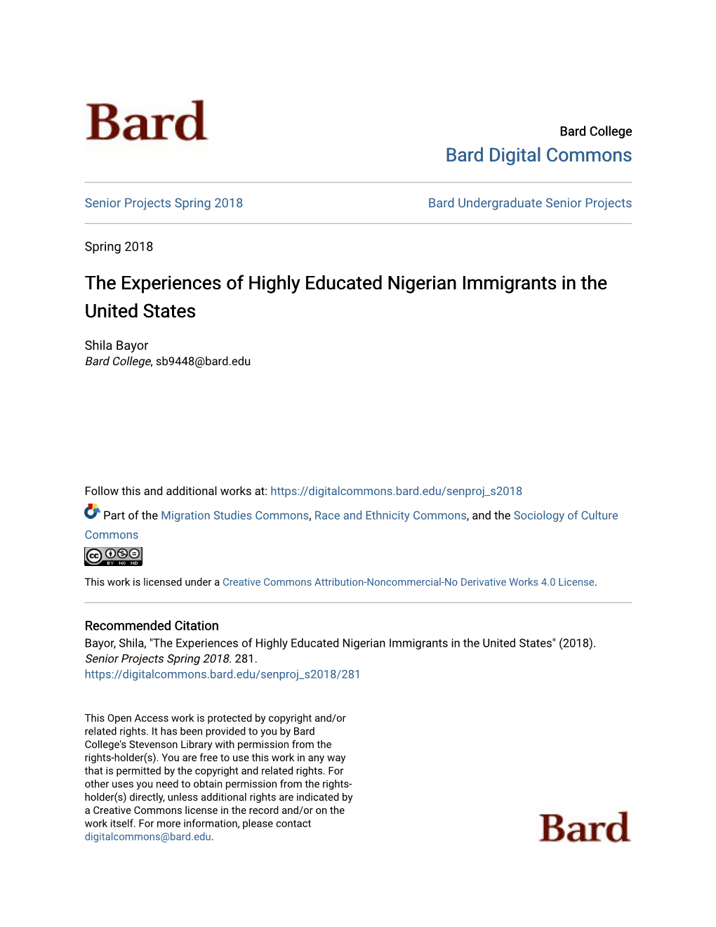 The Experiences of Highly Educated Nigerian Immigrants in the United States