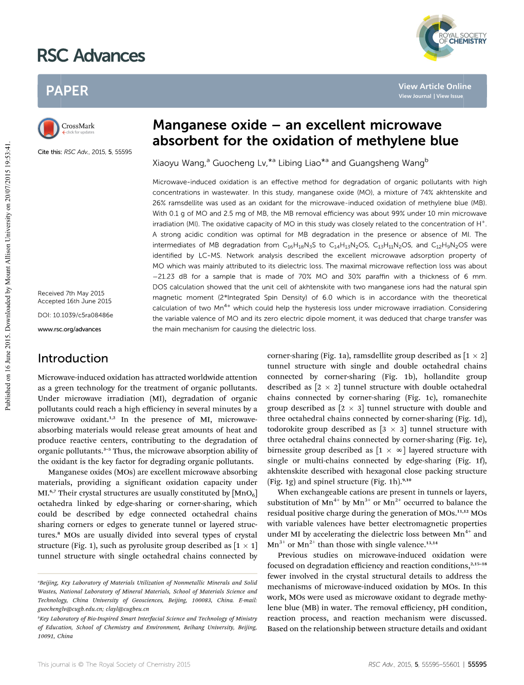 Manganese Oxide – an Excellent Microwave Absorbent for The