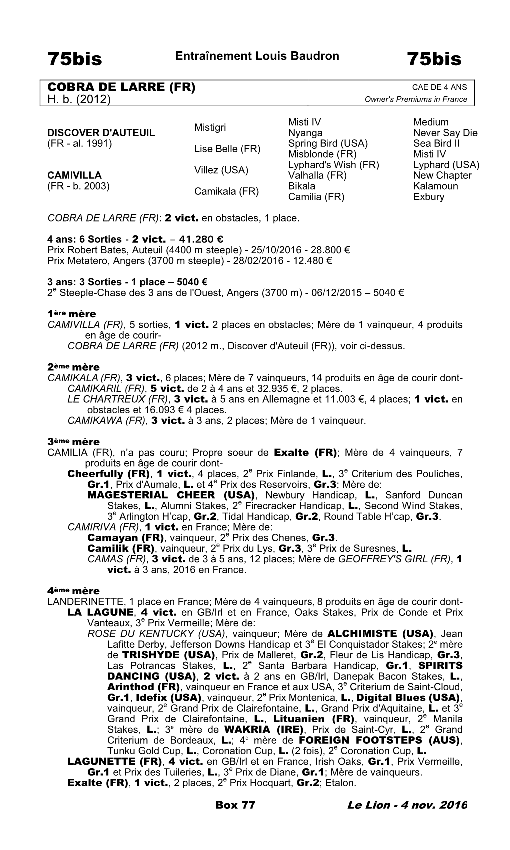 Tattersalls Catalogue Page