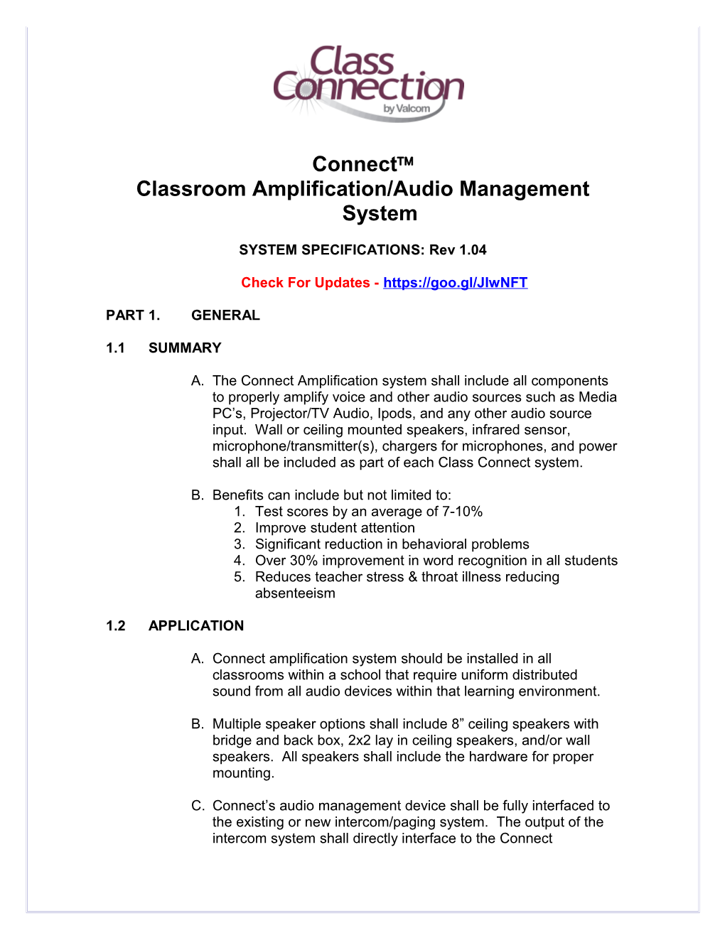 Classroom Amplification/Audio Management System