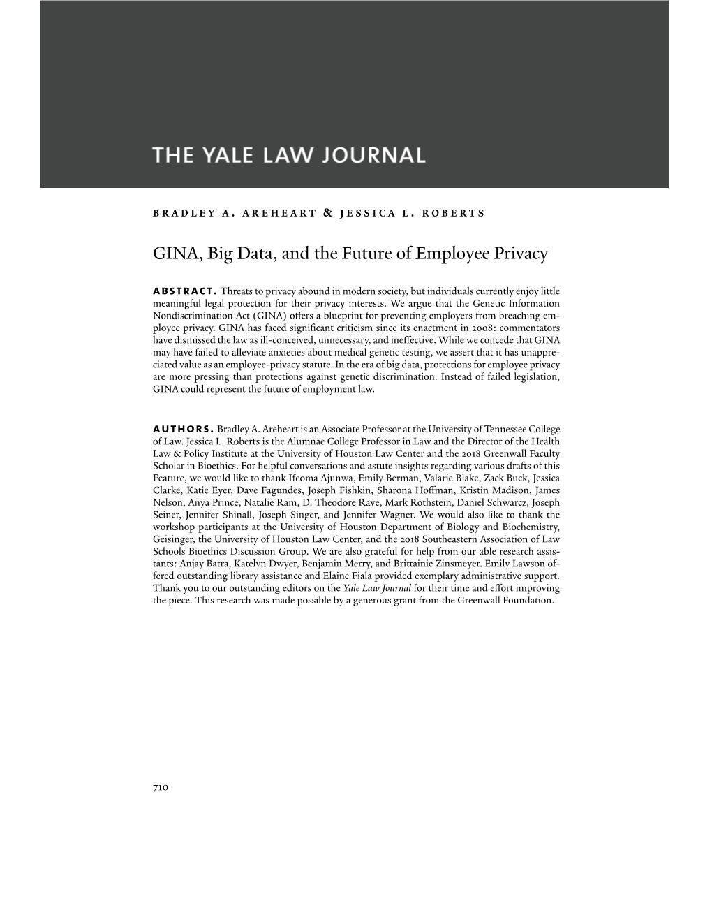GINA, Big Data, and the Future of Employee Privacy Abstract