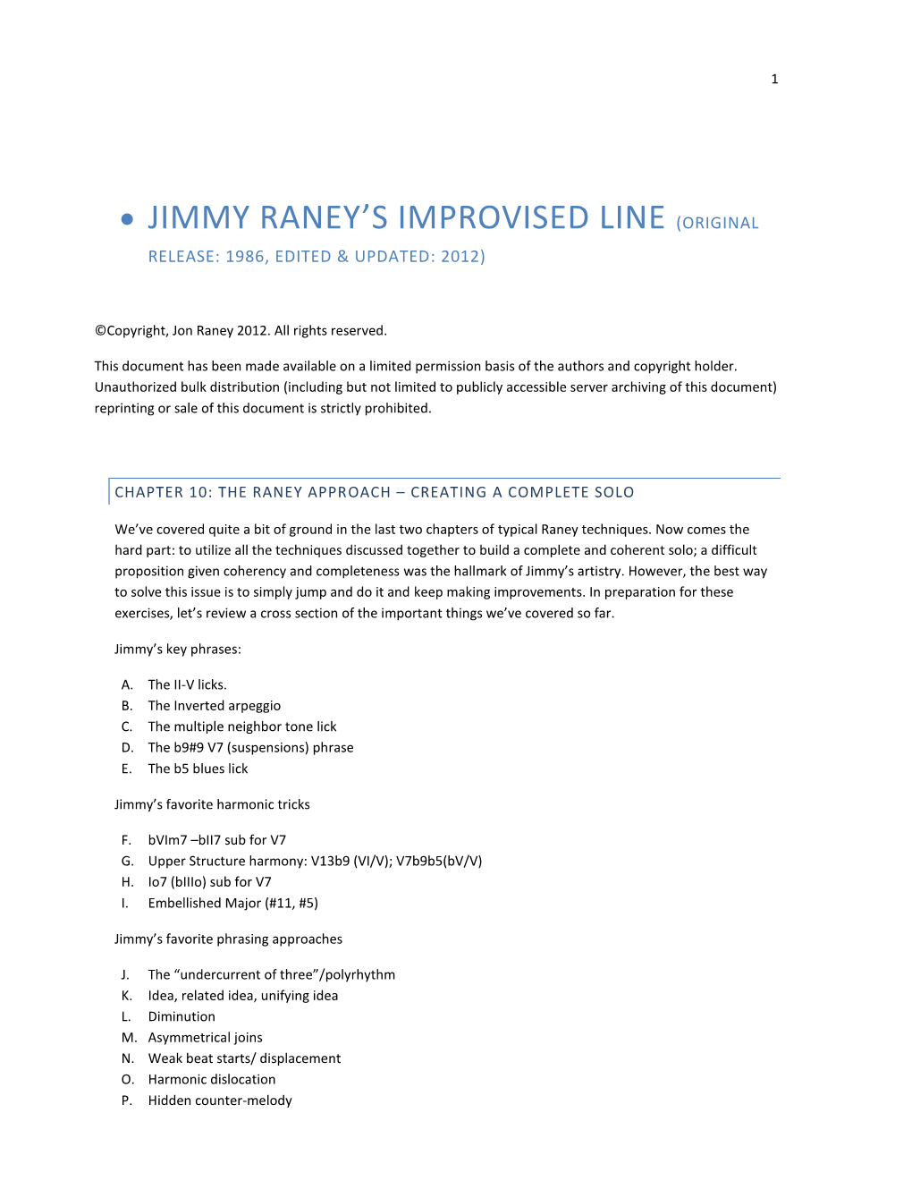Jimmy Raney's Improvised Line