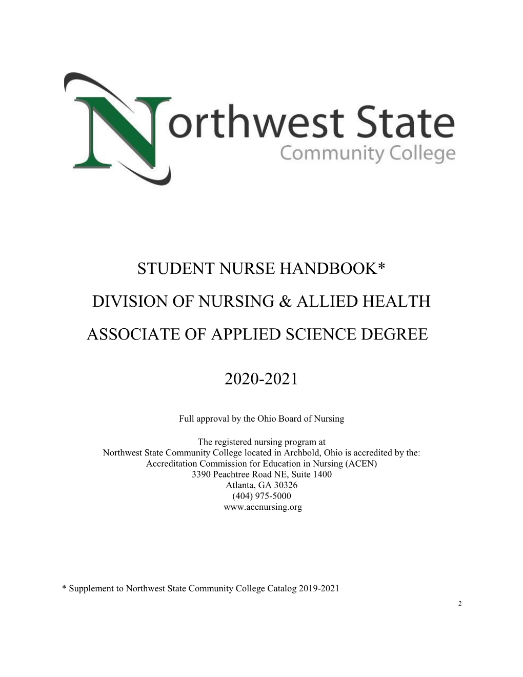 Student Nurse Handbook* Division of Nursing & Allied Health Associate Of