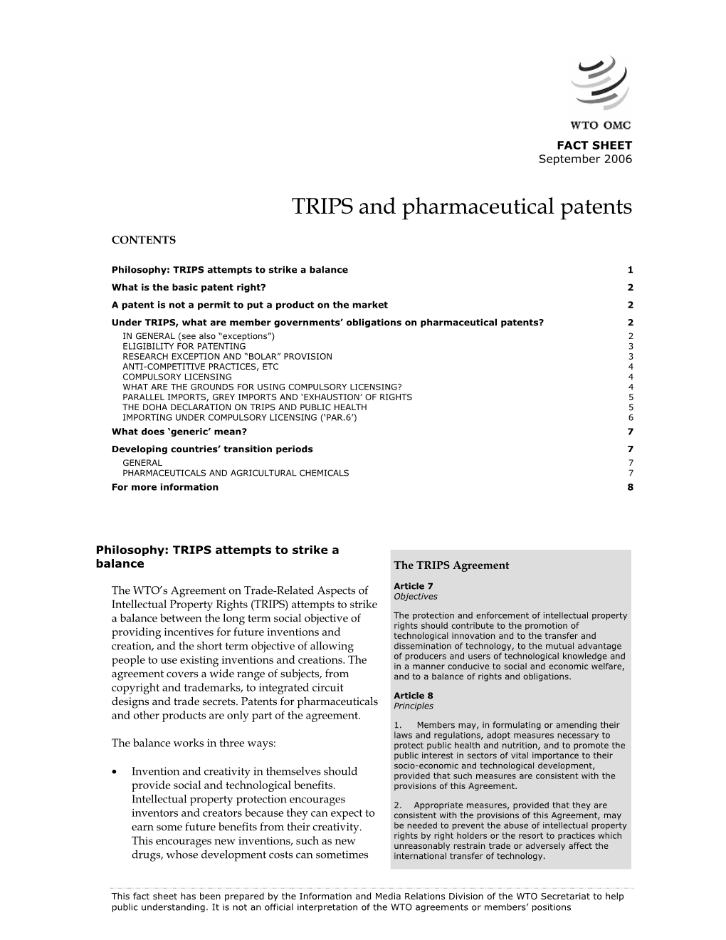 TRIPS and Pharmaceutical Patents