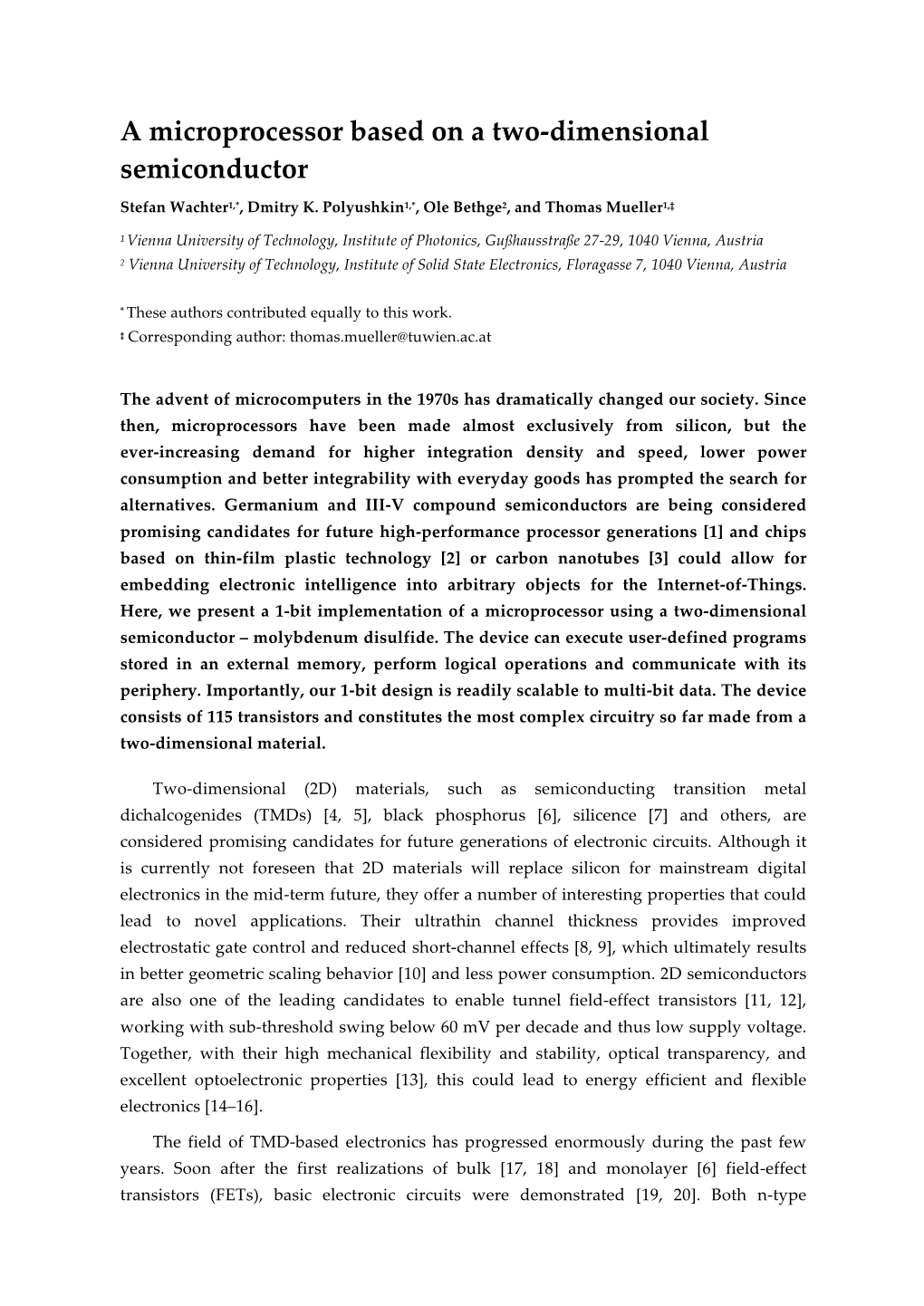 A Microprocessor Based on a Two-Dimensional Semiconductor