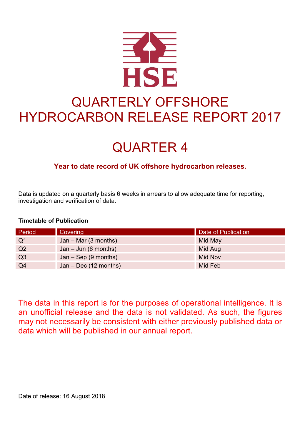 Quarterly Offshore Hydrocarbon Release Report 2017 Quarter 4