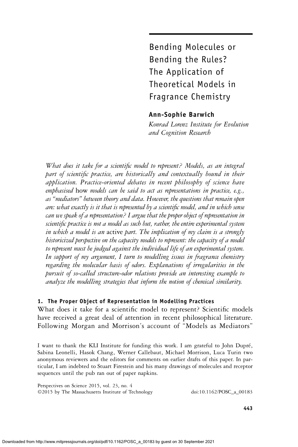 The Application of Theoretical Models in Fragrance Chemistry