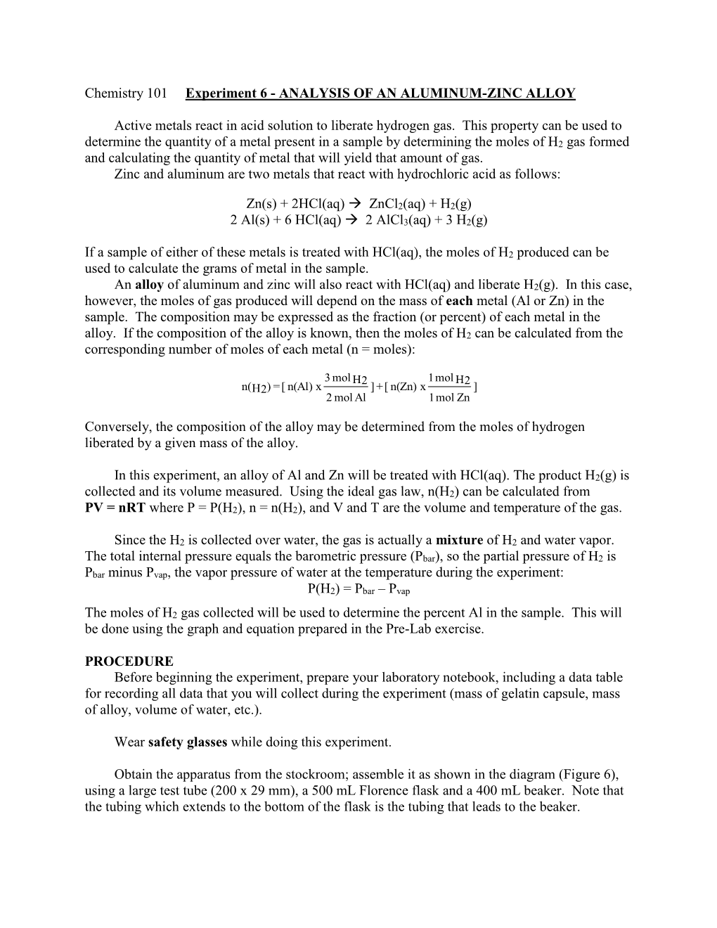 ANALYSIS of an ALUMINUM-ZINC ALLOY Active Metals React in Acid