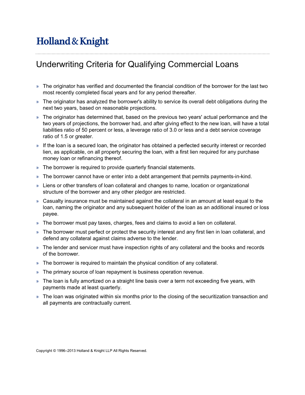 Underwriting Criteria for Qualifying Commercial Loans