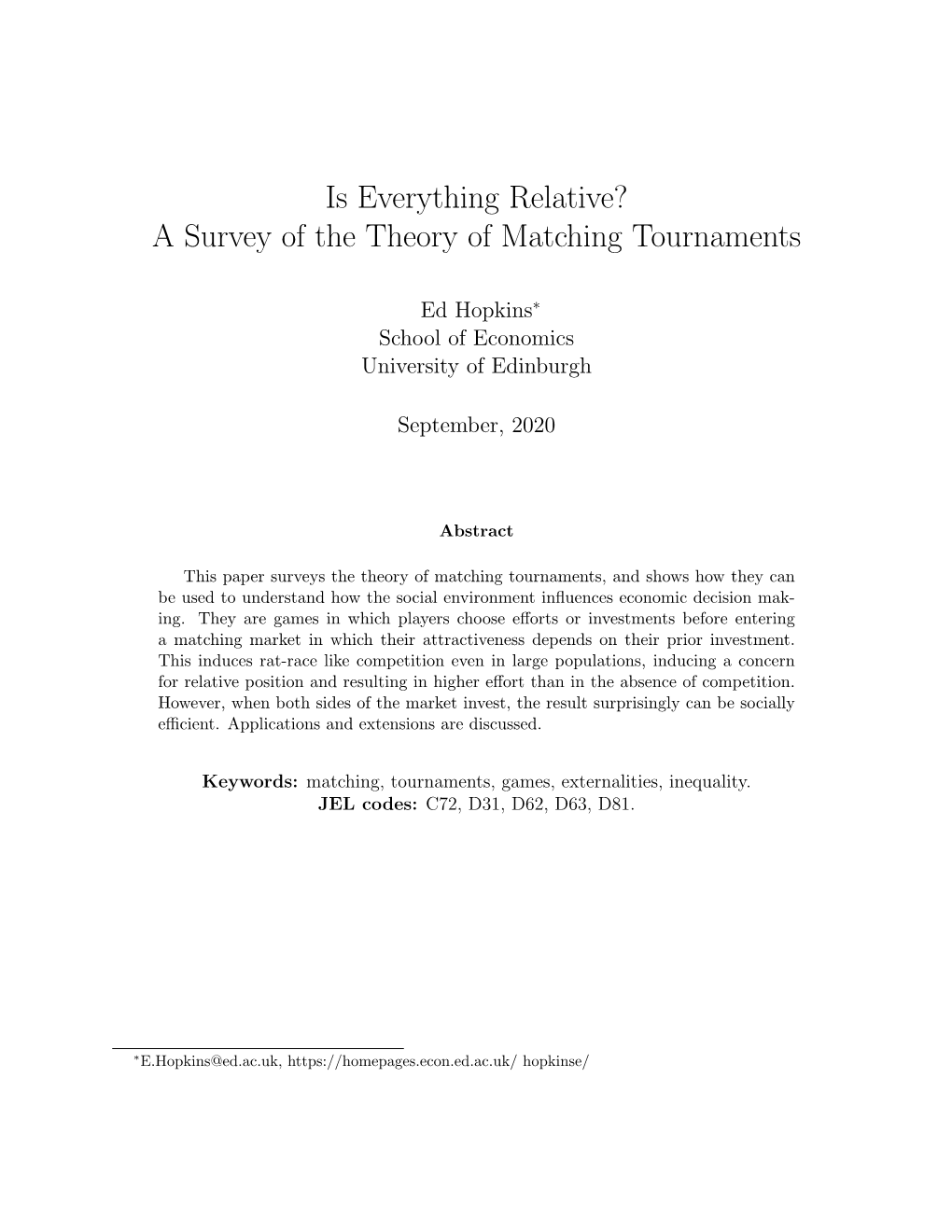 Is Everything Relative? a Survey of the Theory of Matching Tournaments