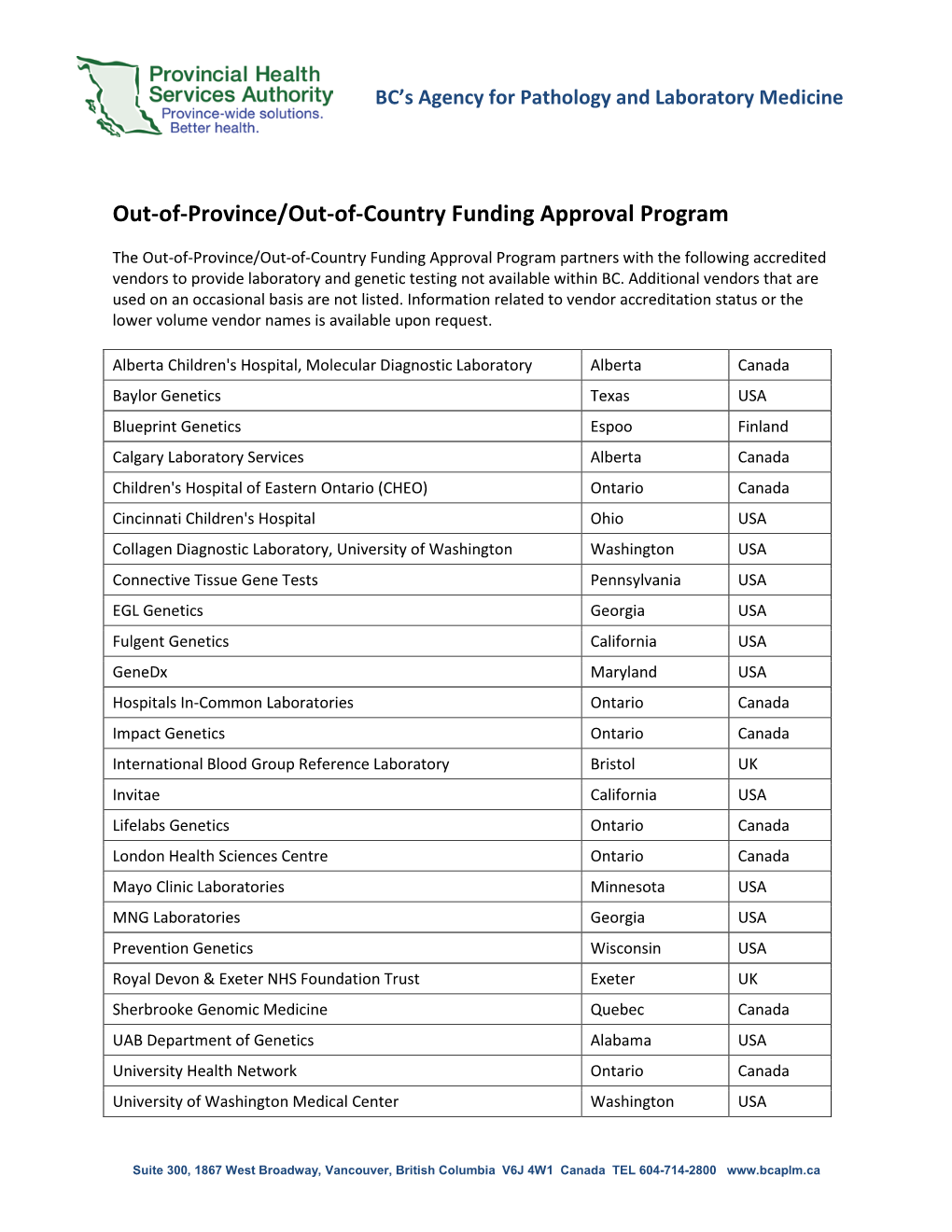 Out-Of-Province/Out-Of-Country Funding Approval Program