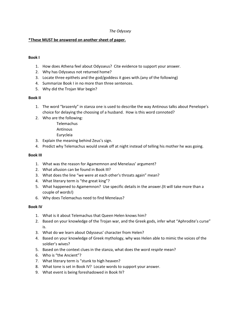 The Odyssey Questions.Adapted Version.Pdf