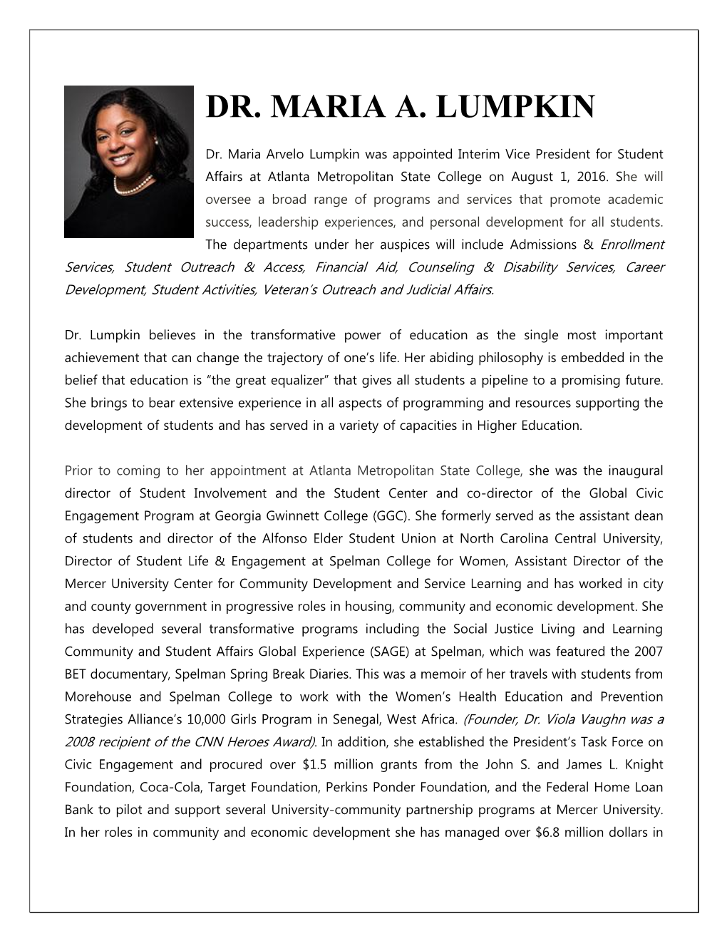 Dr. Maria A. Lumpkin