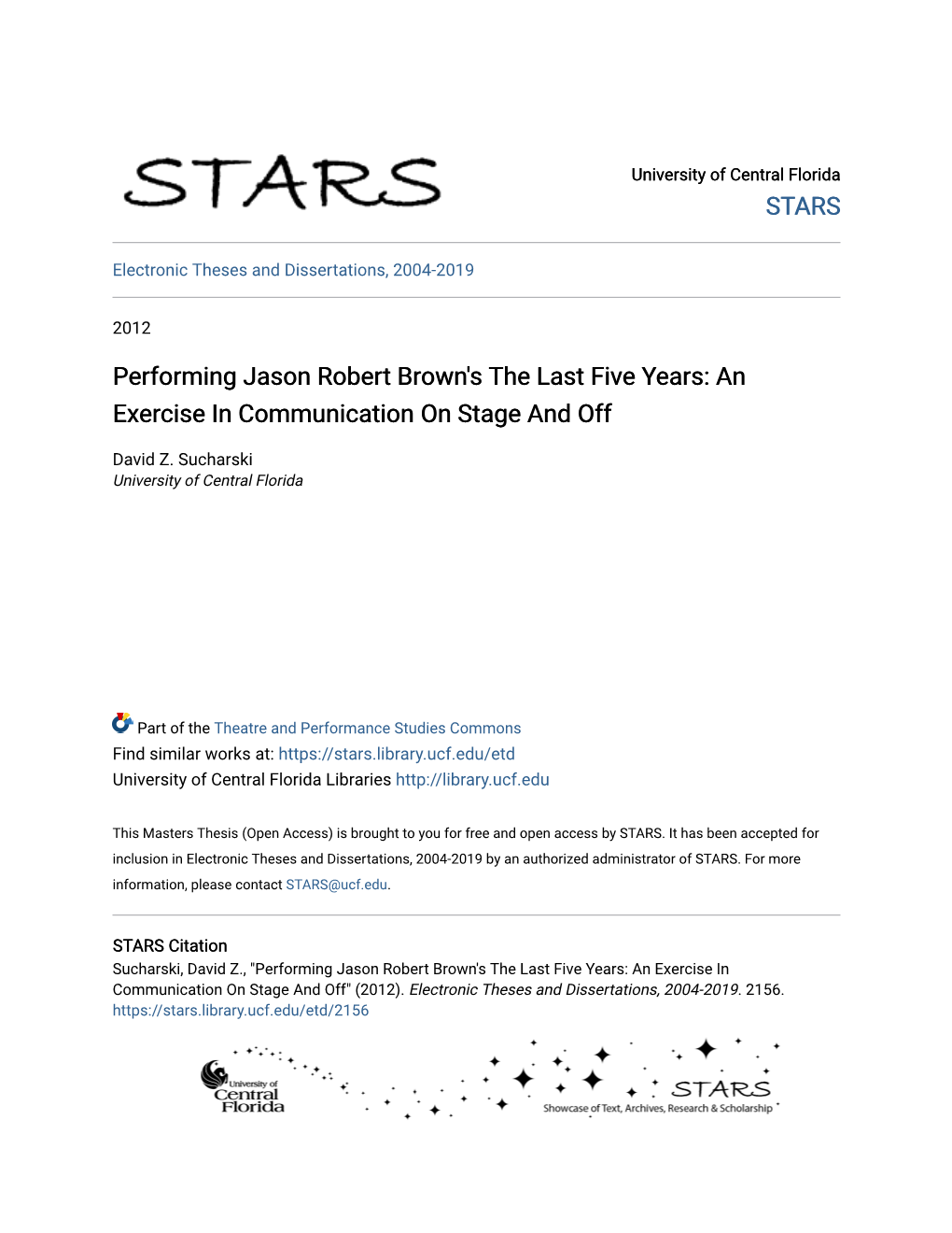 Performing Jason Robert Brown's the Last Five Years: an Exercise in Communication on Stage and Off