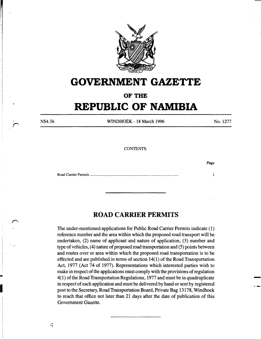 Government Gazette of the Republic of Namibia