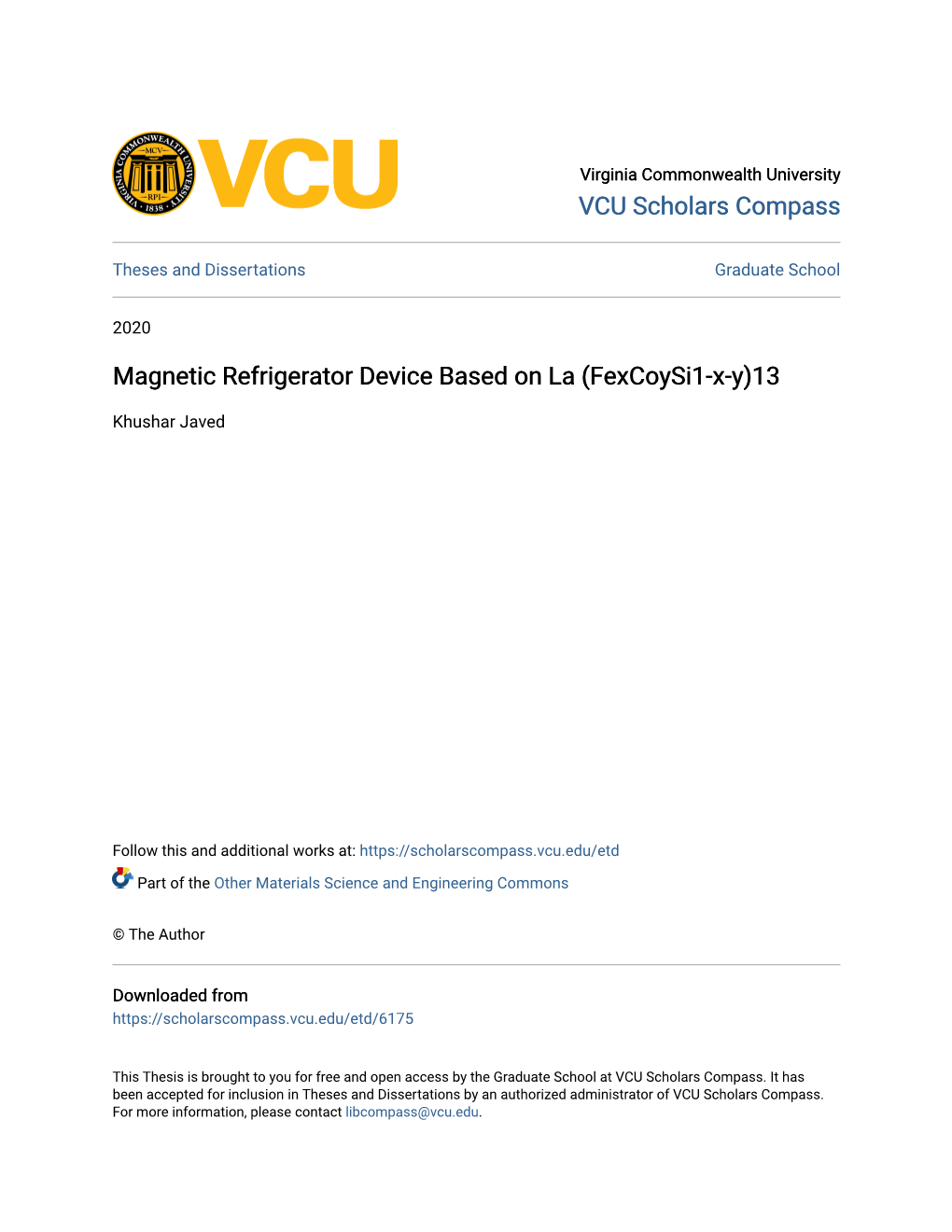 Magnetic Refrigerator Device Based on La (Fexcoysi1-X-Y)13