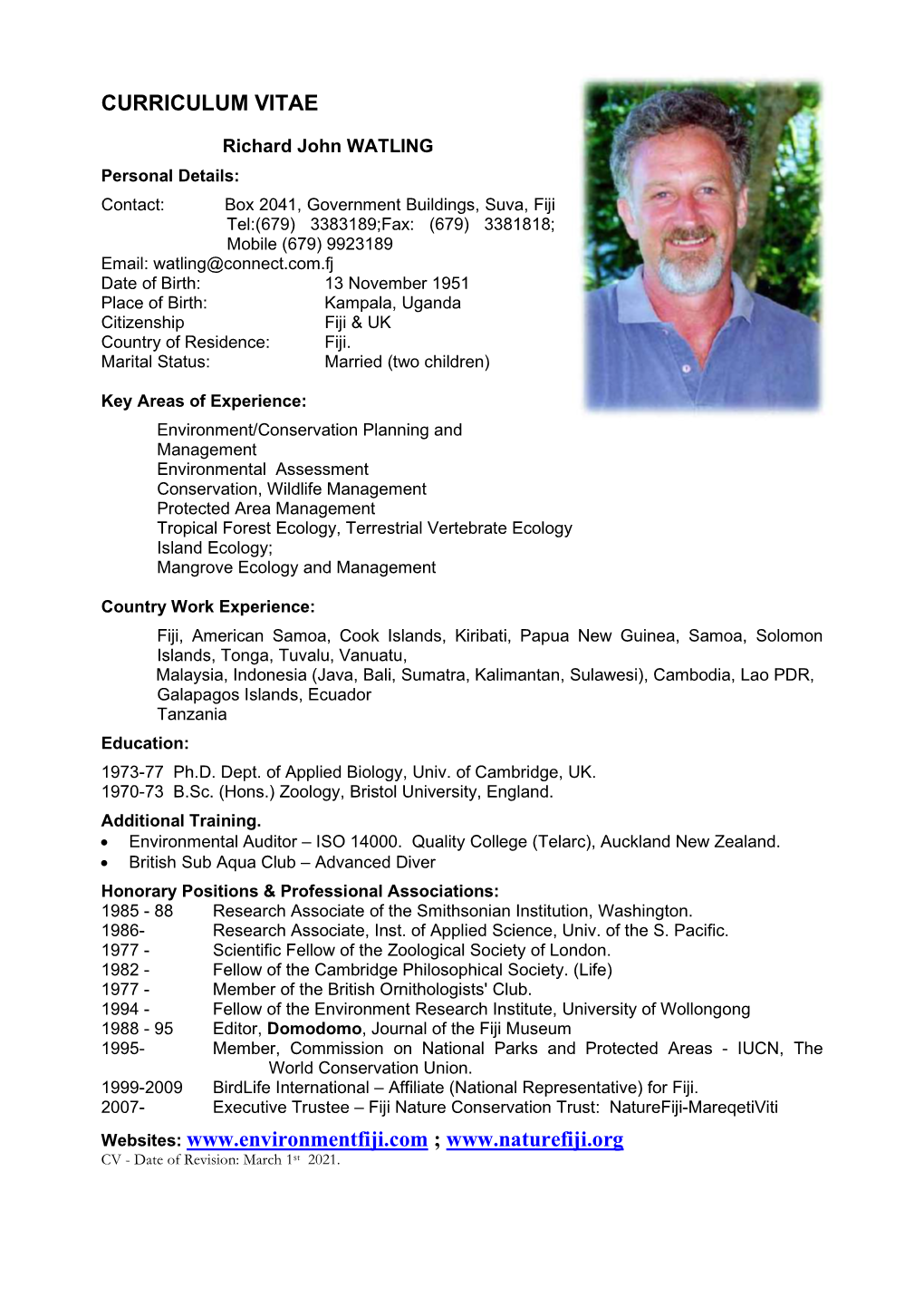 Download Dick Watling's Full CV (PDF)