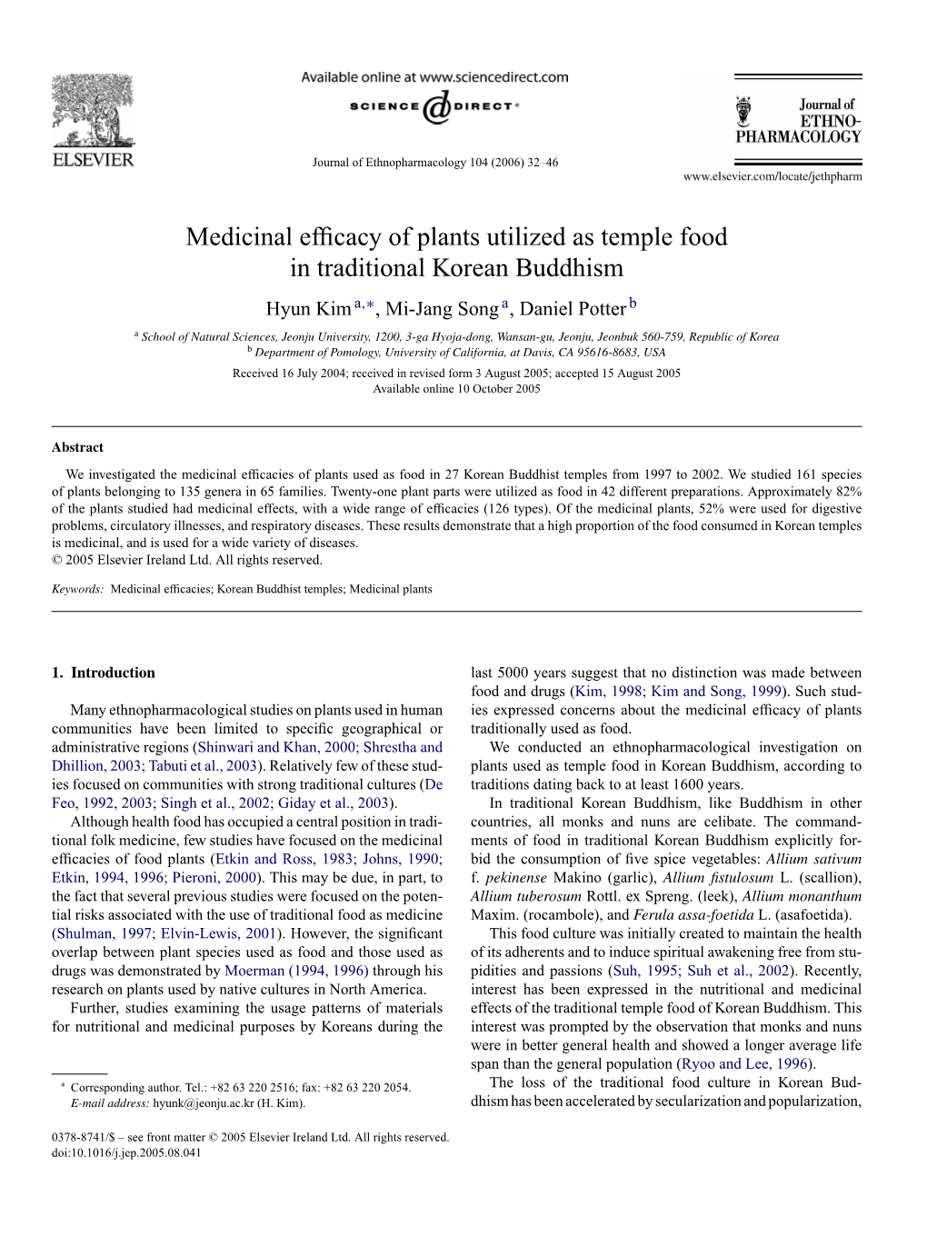 Medicinal Efficacy of Plants Utilized As Temple Food in Traditional Korean