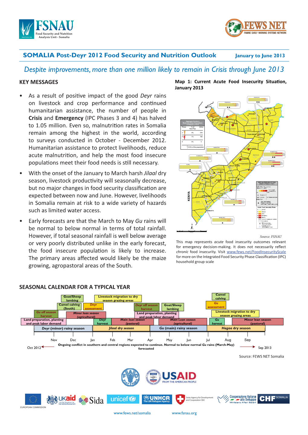 Despite Improvements, More Than One Million Likely to Remain in Crisis Through June 2013