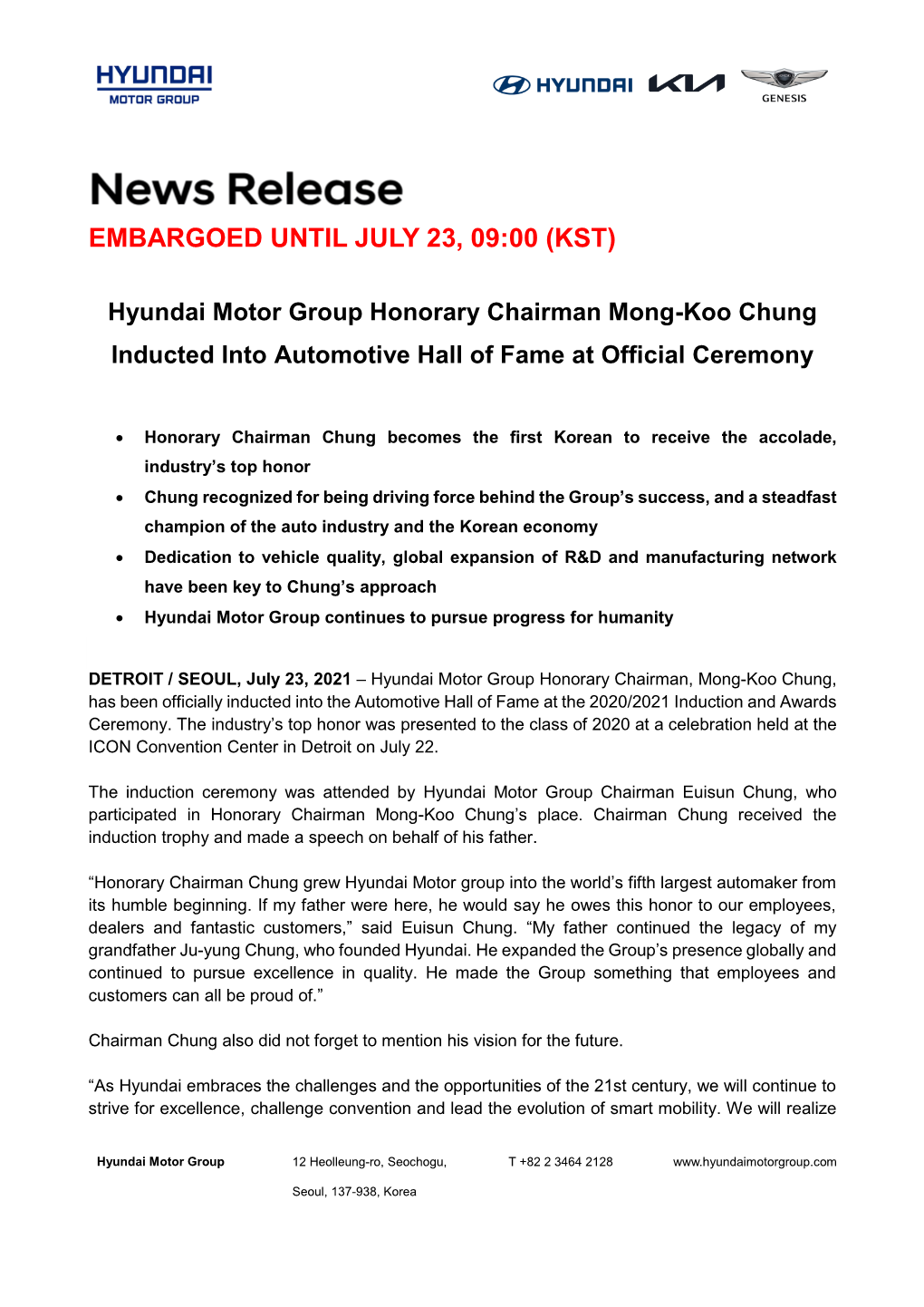 EMBARGOED UNTIL JULY 23, 09:00 (KST) Hyundai Motor Group