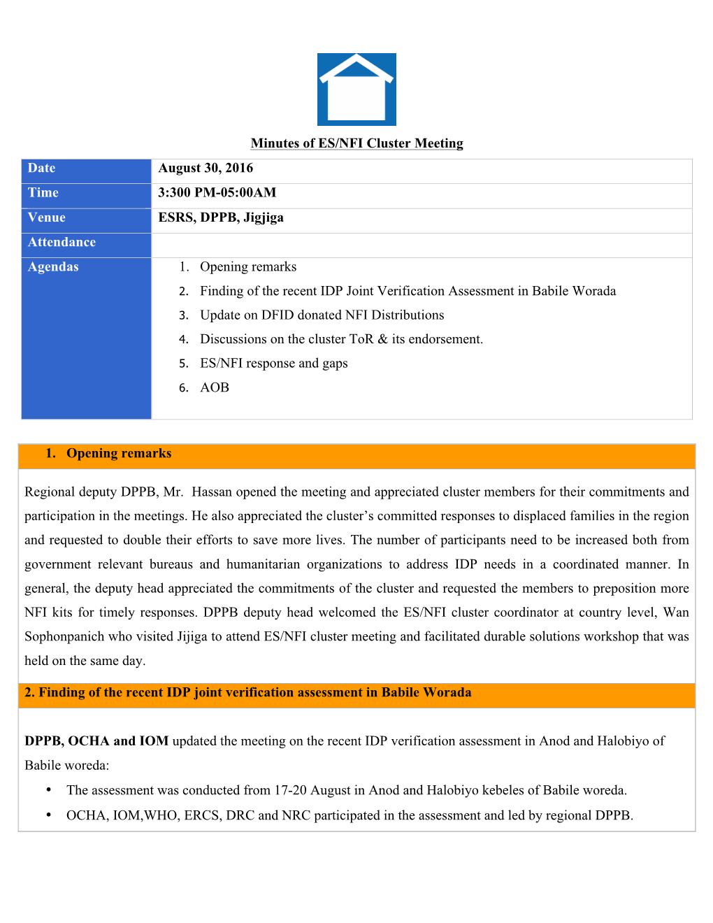 160830 ESNFI Cluster Meeting Minutes JIJIGA