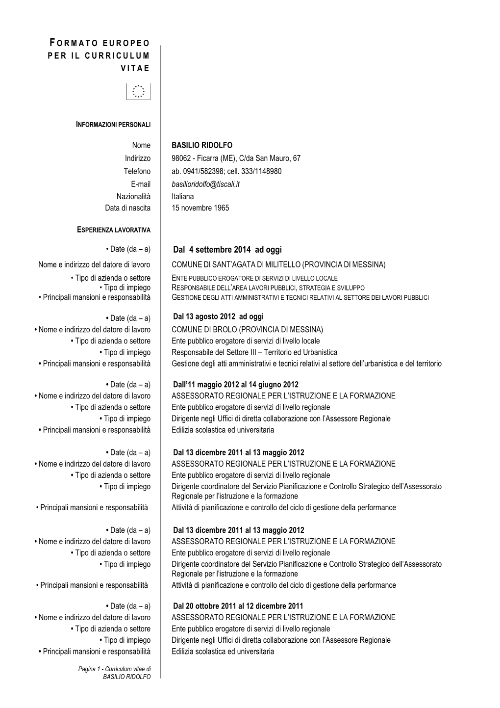 Curriculum Vitae Basilio Ridolfo