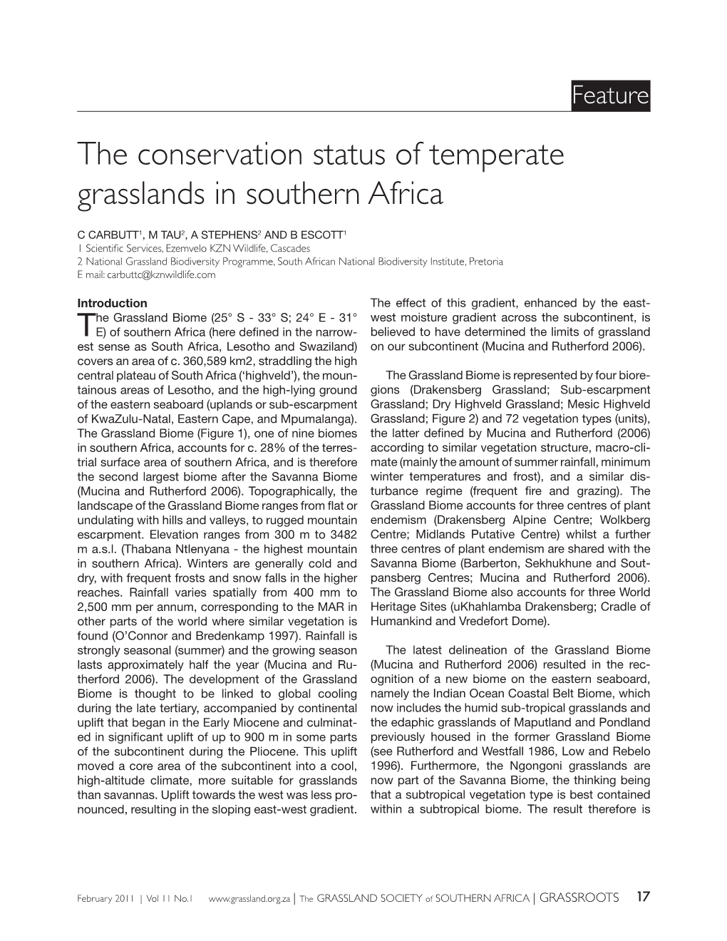 The Conservation Status of Temperate Grasslands in Southern Africa