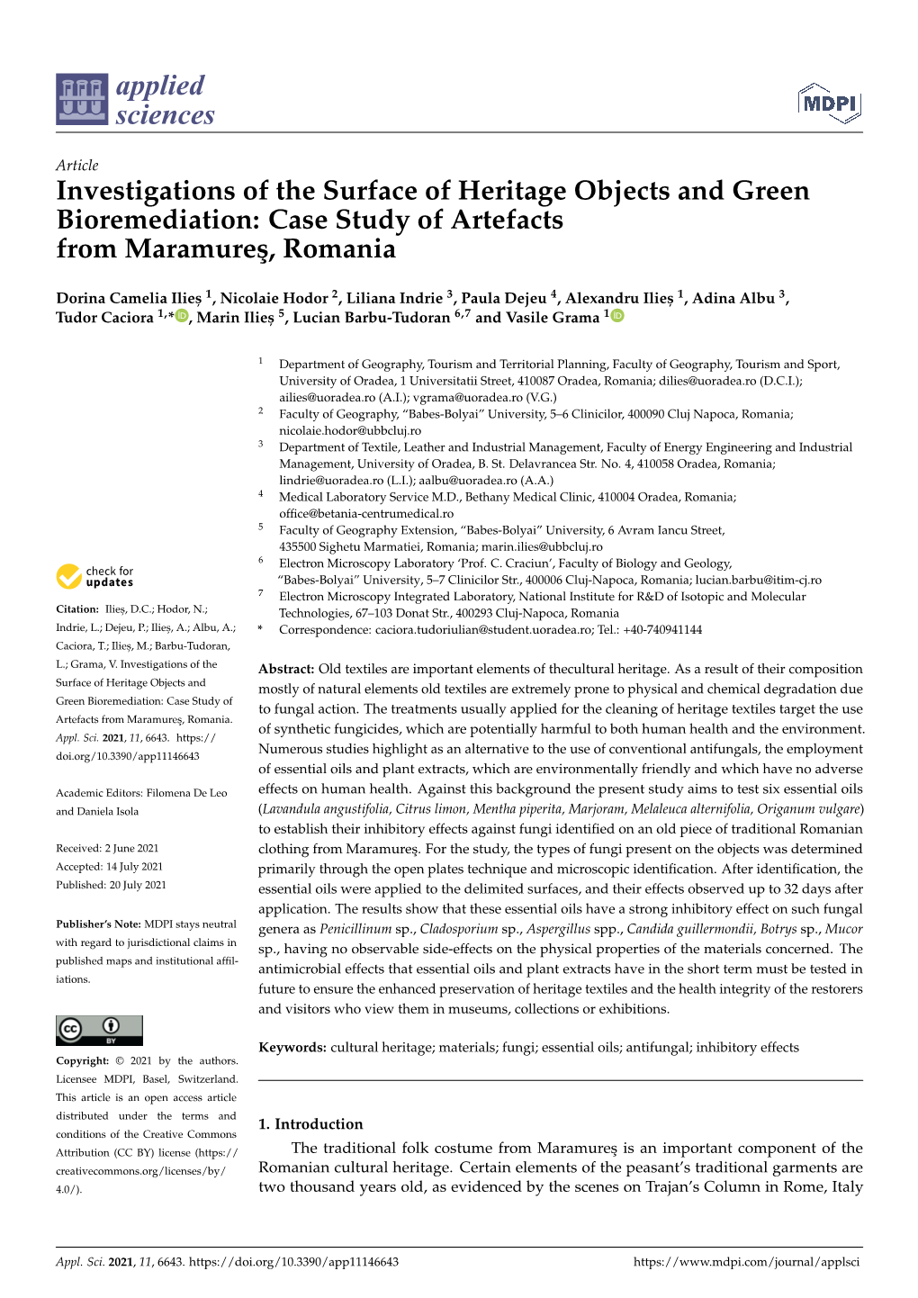 Investigations of the Surface of Heritage Objects and Green Bioremediation: Case Study of Artefacts from Maramure¸S,Romania