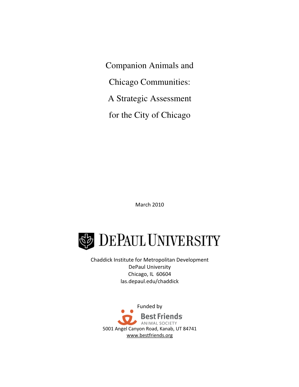 Companion Animals and Chicago Communities: a Strategic Assessment for the City of Chicago