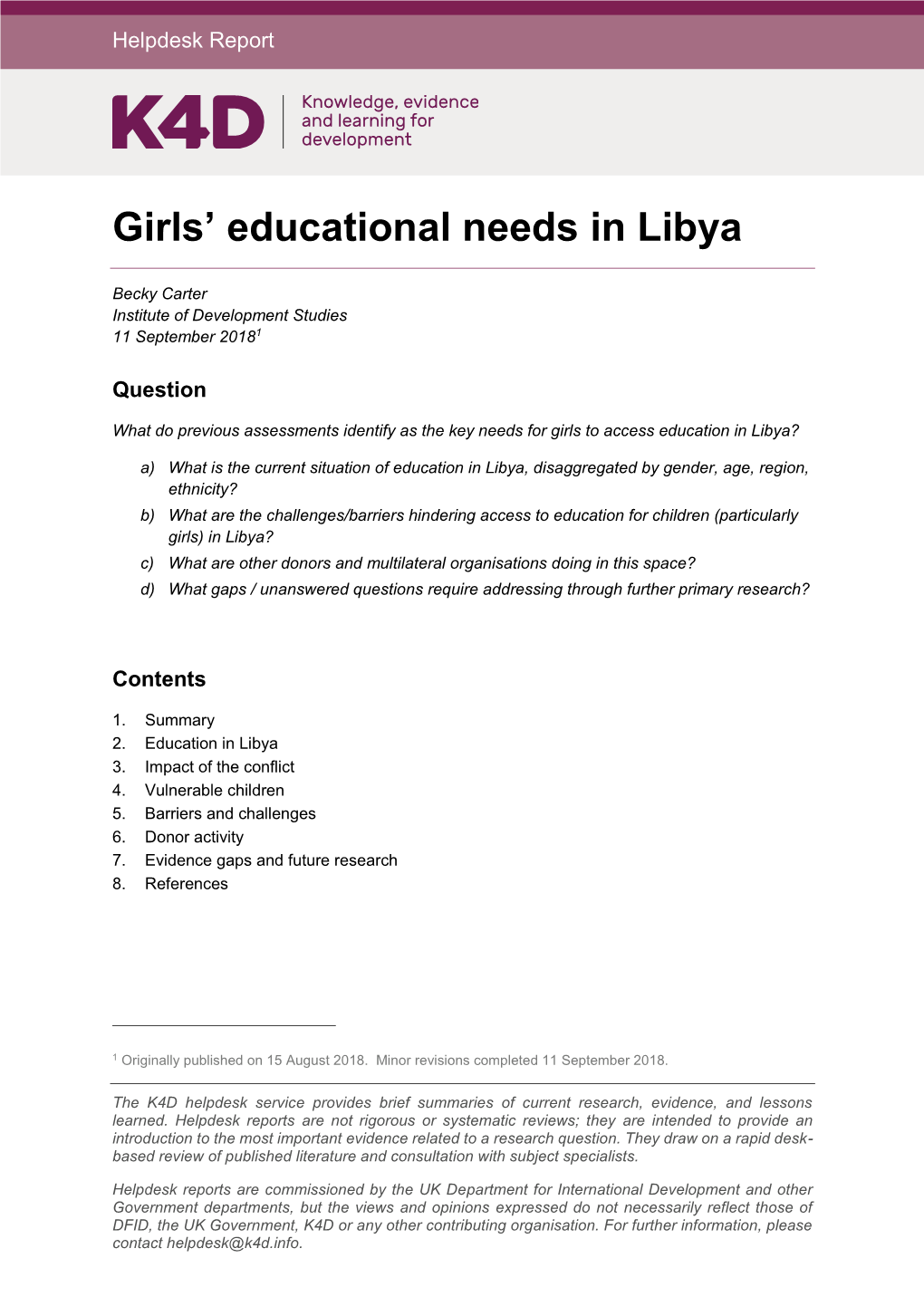 Girls' Educational Needs in Libya