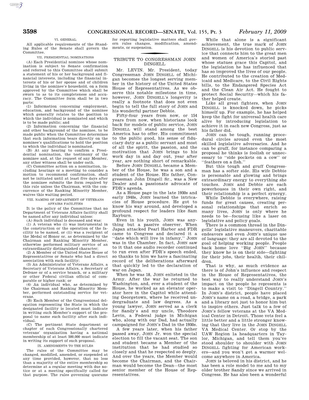 CONGRESSIONAL RECORD—SENATE, Vol. 155, Pt. 3 February 11, 2009 VI