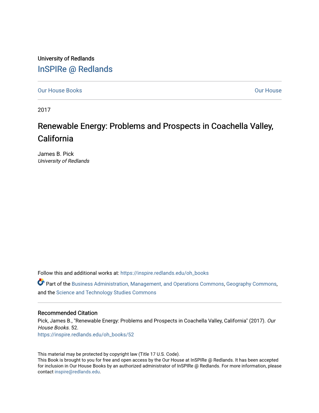 Renewable Energy: Problems and Prospects in Coachella Valley, California