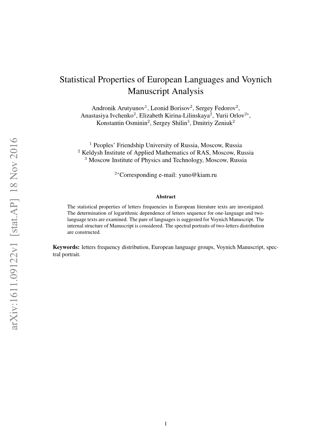 Arxiv:1611.09122V1 [Stat.AP] 18 Nov 2016